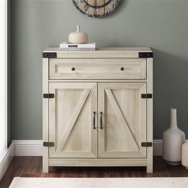 Walker Edison Farmhouse Storage Accent Cabinet - 30-in x 33-in - White Oak