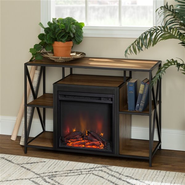 Walker Edison Rustic Fireplace TV Stand 40in x 26in Rustic Oak