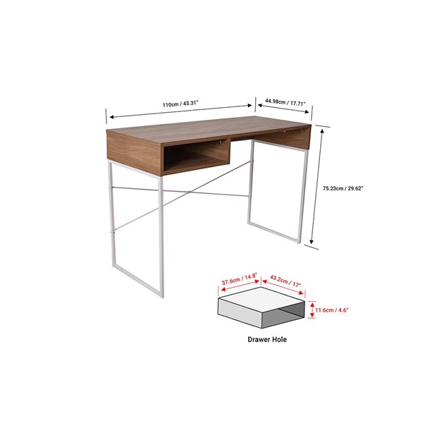 JR Home Collection Milo Collection Desk - 43-in - Brown/White