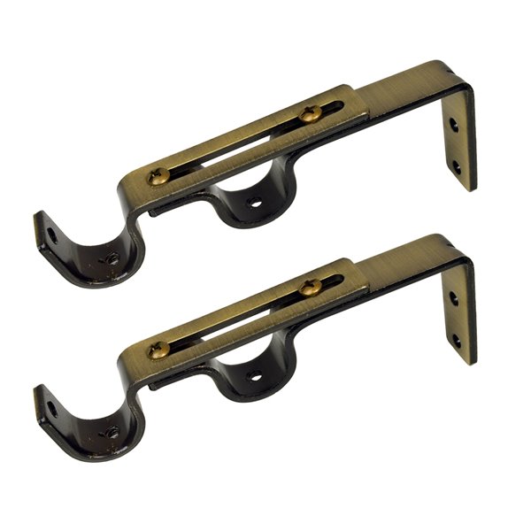 Versailles Home Fashions Double Wall Brackets - 16/19mm Rod - Antique Brass - 2-pack