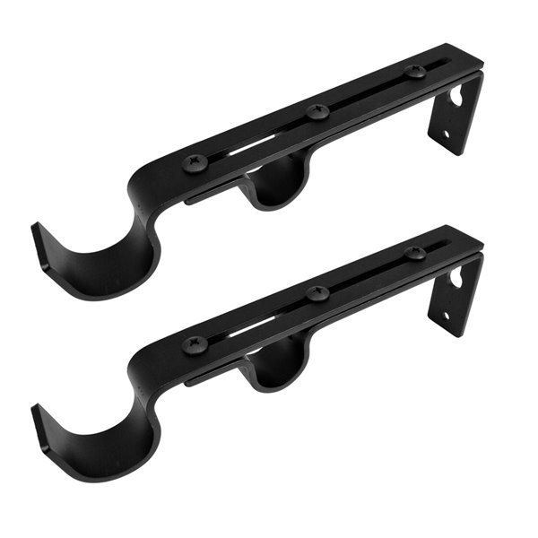 Versailles Home Fashions Double Wall Bracket - 22/25/28 Front Cup and 16/19mm Back Cup - Black - 2-pack