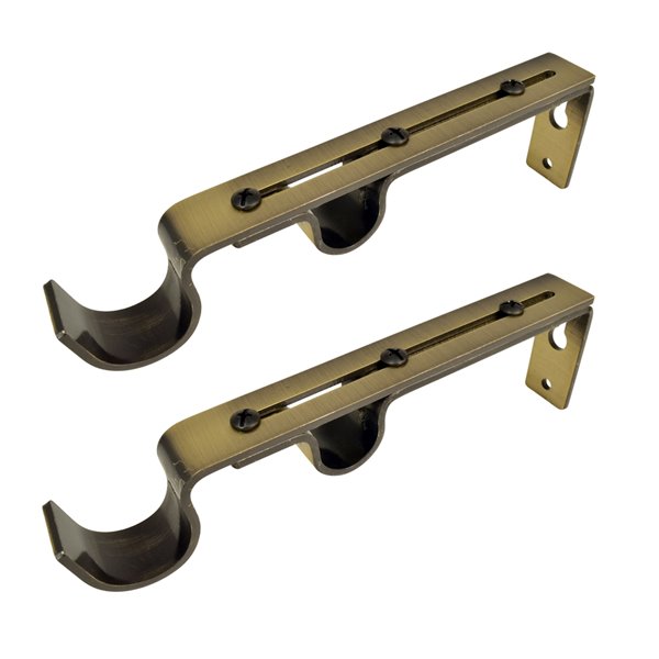 Versailles Home Fashions Double Wall Bracket - 22/25/28 Front Cup and 16/19mm Back Cup - Antique Brass - 2-pack