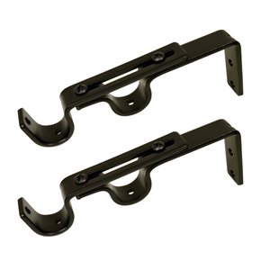 Versailles Home Fashions Double Wall Brackets - 16/19mm Rod - Black - 2-pack