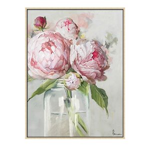 Oakland Living Acrylic Wall Art - Flower Vase - Brown Wood Frame - 35-in x 47-in