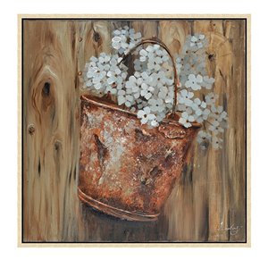 Oakland Living Wall Art - White Floral - Brown Wood Frame - 39-in x 39-in