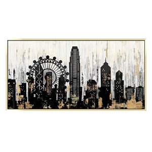 Oakland Living Acrylic Wall Art - Cityscape - Pink Wood Frame - 55-in x 28-in