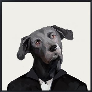 Oakland Living Wall Art - Dog in Suit Left - Black Wood Frame - 39-in x 39-in