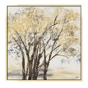 Oakland Living Wall Art - Golden Trees Square - Gold Wood Frame - 39-in x 39-in