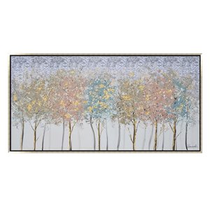 Oakland Living Wall Art - Colorful Trees - Silver Wooden Frame - 59-in x 30-in