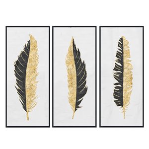 Oakland Living Wall Art - Feathers - Black Wood Frame - 28-in x 55-in - 3/Pk
