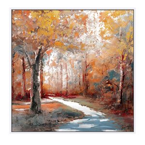 Oakland Living Wall Art - Autumn Forest Square - White Frame - 39-in x 39-in