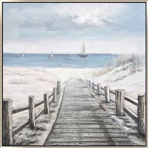 Oakland Living Wall Art - Beach Boardwalk - Silver Wood Frame - 47-in x 35-in