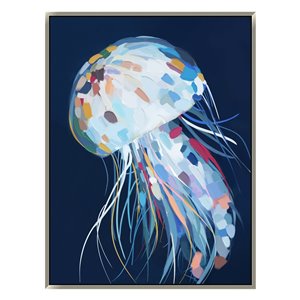 Oakland Living Wall Art - Rainbow Jellyfish - Silver Frame - 35-in x 47-in
