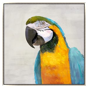 Oakland Living Wall Art - Right Blue Parrot - Pink Wood Frame - 39-in x 39-in