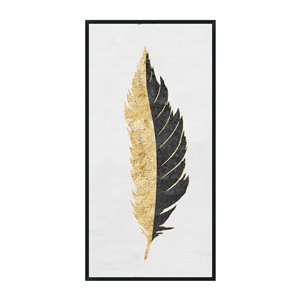 Oakland Living Wall Art - Center Feather - Black Wood Frame - 28-in x 55-in