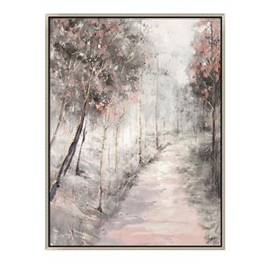Oakland Living Wall Art - Pink Pathway Trees - Silver Wood Frame - 35-in x 47-in