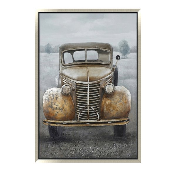 Oakland Living Aluminum 3D Wall Art - Truck - Silver Wood Frame - 39-in x 59-in