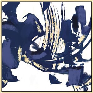 Oakland Living Wall Art - Blue Abstract - Gold Wood Frame - 39-in x 39-in