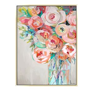 Oakland Living Wall Art - Flower Vase - Pink Wooden Frame - 35-in x 47-in