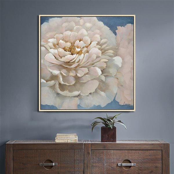 Oakland Living Wall Art - Pink Flower - Brown Wooden Frame - 39-in x 39-in