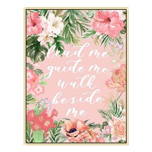 Oakland Living Wall Art - Flowers and Text - Brown Wood Frame - 30-in x 39-in