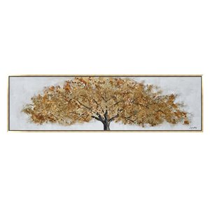 Oakland Living Wall Art - Fall Golden Tree - Gold Wooden Frame - 71-in x 20-in