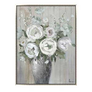 Oakland Living Wall Art - White Flower Vase - Silver Frame - 35-in x 47-in