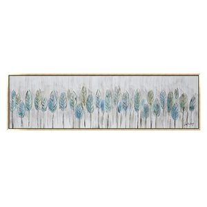 Oakland Living Wall Art -Blue Feathers - Gold Wooden Frame - 71-in x 20-in