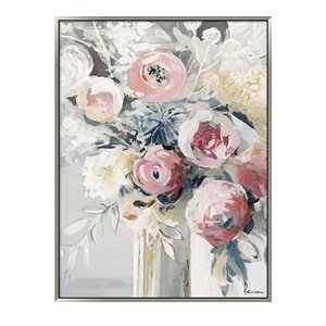 Oakland Living Wall Art - Flower Vase - Silver Wood Frame - 35-in x 47-in