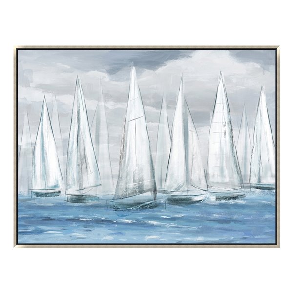Oakland Living Wall Art Overcast Sailboats Silver Wood Frame