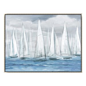 Oakland Living Wall Art - Overcast Sailboats - Silver Wood Frame - 47-in x 35-in