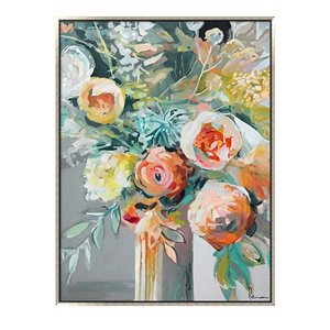 Oakland Living Wall Art - Flower Vase - Silver Wooden Frame - 35-in x 47-in