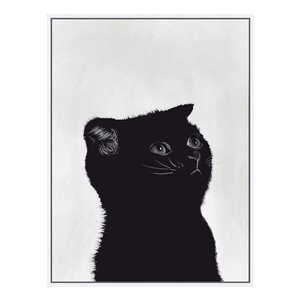 Oakland Living Wall Art - Black Kitten Left - White Wood Frame - 30-in x 39-in
