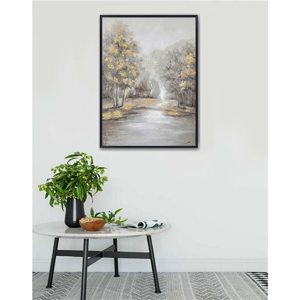 Oakland Living Wall Art - Golden Trees - Black Wooden Frame - 35-in x 47-in