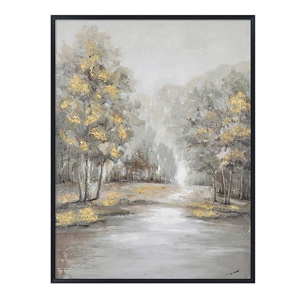 Oakland Living Wall Art - Golden Trees - Black Wooden Frame - 35-in x 47-in