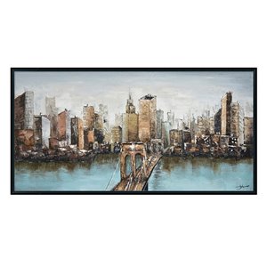 Oakland Living Acrylic Wall Art - Cityscape - Black Wooden Frame - 55-in x 28-in