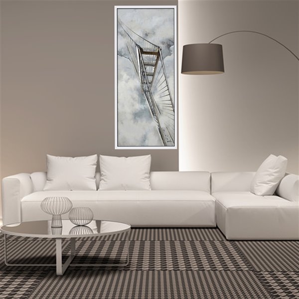 Oakland Living Acrylic Wall Art - Bridge - White Wooden Frame - 32-in x 71-in