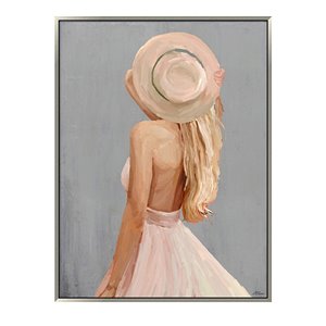 Oakland Living Wall Art - Girl Pink Dress - Silver Wooden Frame - 35-in x 47-in