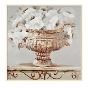 Oakland Living Wall Art - Flowers Vase - Brown Wood Frame - 39-in x 39-in