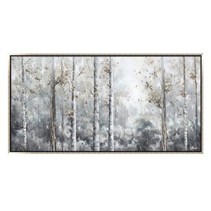 Oakland Living Wall Art - Birch Trees - Silver Wooden Frame - 55-in x 28-in