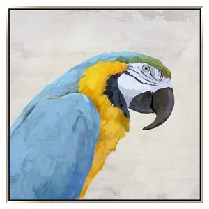 Oakland Living Wall Art - Left Blue Parrot - Pink Wood Frame - 39-in x 39-in