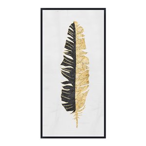 Oakland Living Wall Art - Right Feather - Black Wood Frame - 28-in x 55-in