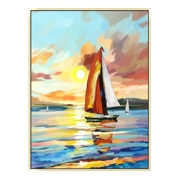Oakland Living Wall Art - Sunset Sailboat Canvas - Gold Frame - 35-in x ...