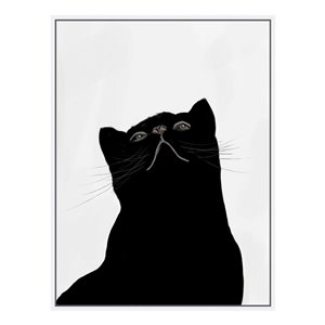 Oakland Living Wall Art - Black Kitten Right - White Wood Frame - 30-in x 39-in