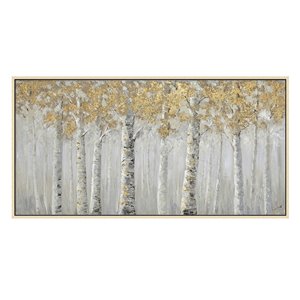 Oakland Living Wall Art - White Birch Trees - Pink Wooden Frame - 55-in x 28-in