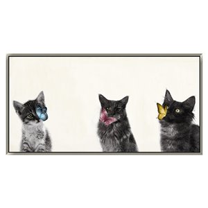 Oakland Living Wall Art - Butterflies and Kittens - Silver Frame - 47-in x 24-in