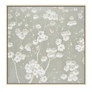 Oakland Living Wall Art - White Flowers - Brown Wooden Frame - 39-in x 39-in
