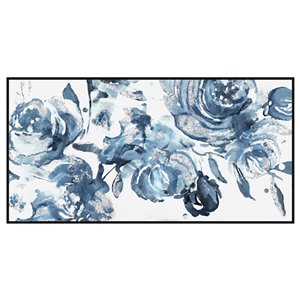 Oakland Living Acrylic Wall Art - Blue Flowers - Black Wood Frame 47-in x 24-in