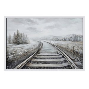 Oakland Living 3D Wall Art - Railroad Tracks - White Wood Frame - 59-in x 39-in