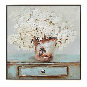 Oakland Living Wall Art - Floral Rustic - Silver Wood Frame 39-in x 39-in